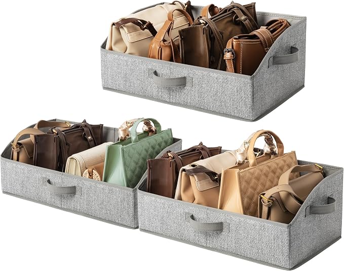 GRANNY SAYS Purse Organizer for Closet, Trapezoid Storage Bins, Closet Shelf Organizer, Storage Baskets for Shelves, Fabric Clothing Organizer, Closet Organizers and Storage, Gray, 3-Pack