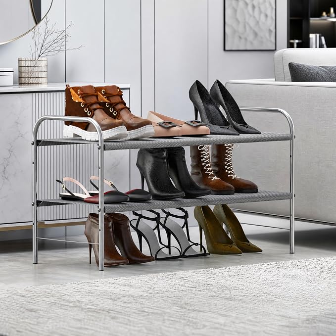 Simple Houseware 2-Tier Shoe Rack Storage Organizer, Grey