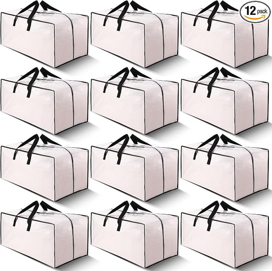 Cosy Family 12 Pack Heavy Duty Moving Bags with Backpack Straps - Strong Handles & Zippers, Storage Totes For Space Saving, Fold Flat, Alternative to Moving Box (X-Large-Set of 12, Clear)