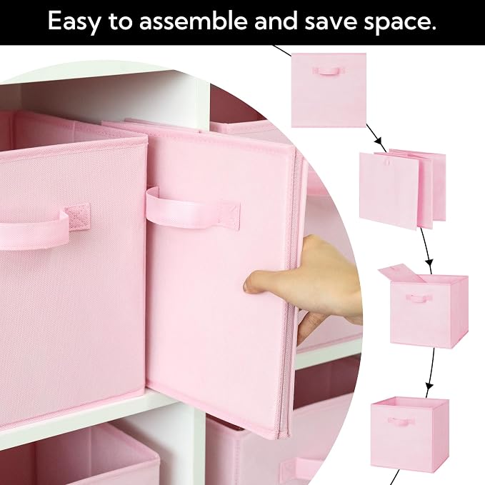 Cupic Cupid 11x11 Storage Cubes, 6 Pack Open Storage Bins with Handles, Storage Cube Organizer for Clothes and Toys, Collapsible Cube Bins for Closet, Shelves, Offices, Pink