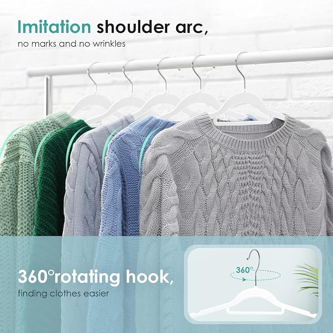 DUDUCOFU Velvet Hangers Non Slip Felt Hangers, 30 Pack White Velvet Clothes Hangers Space Saving Slim with 360 Degree Swivel Hook for Suits Coats, Jackets, Pants, and Dress Clothes