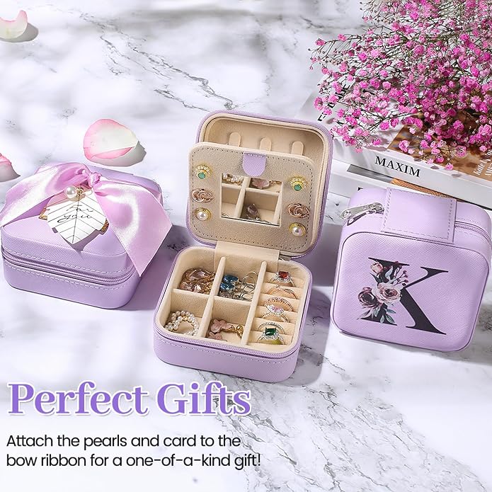 AYGXU Travel Jewelry Box for Women and Girls - Small Case With Initial A-Z - Teacher Gifts