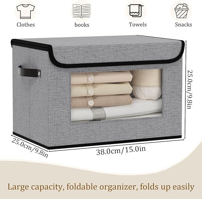 Gray Storage Baskets with Lid,Closet Bin,15x9.8x9.8in,5Pack | Storage Bin with Handles,Portable Decorative Box for Clothes,Hat, Books,Shelf Baskets,Closet Organizers for Bedroom