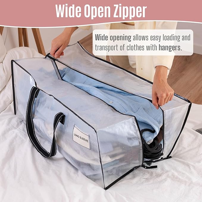 VENO 10 Pack Heavy Duty Moving Bags, Clear Packing Bags for Easy Visibility, Alternative to Moving Boxes, Storage Bins for Clothes, Blankets, Comforters, College Dorm Essentials (Clear, 10 Pack)