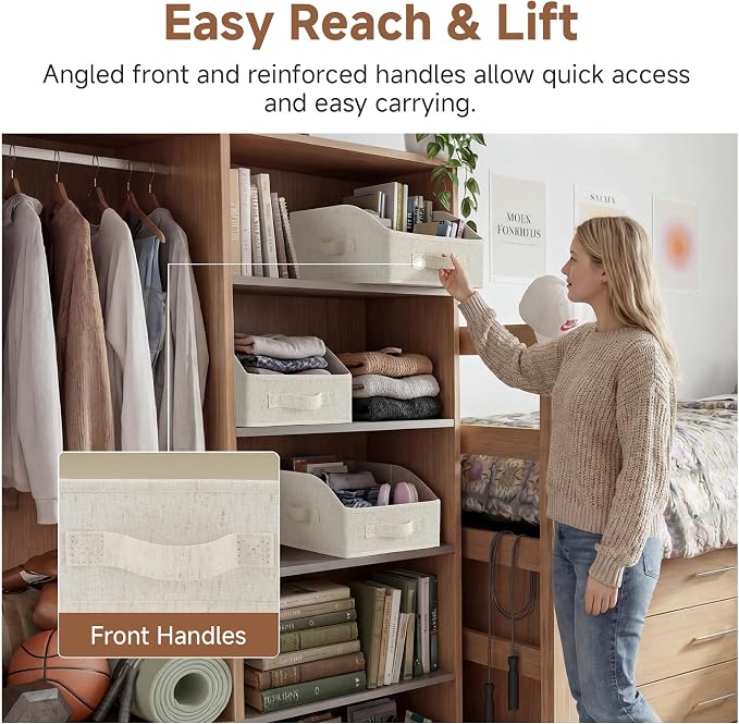 StorageWorks Closet Baskets for Organizing, Trapezoid Storage Bins, Linen Closet Organizers and Storage, Clothes Storage Baskets, Medium, Beige(Cotton-linen), 3-Pack