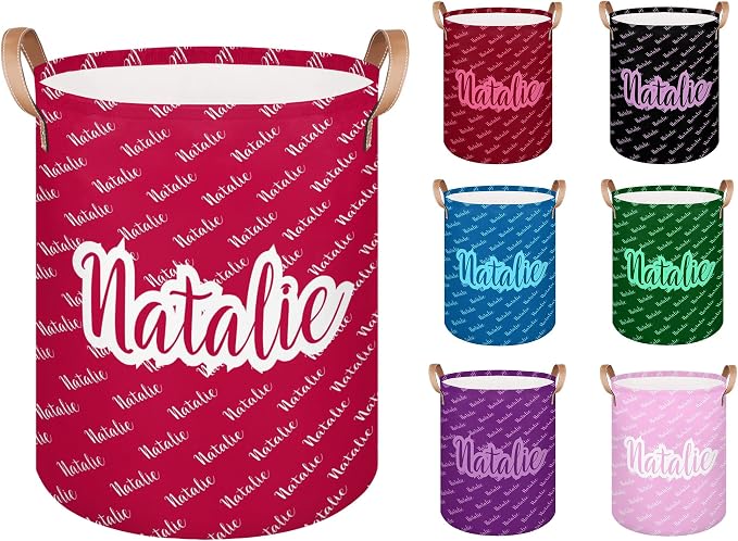 Personalized Laundry Basket, Custom Gift Laundry Hamper, Collapsible Nursery Waterproof Laundry Baskets, Dirty Clothes Toy Hamper with Handles Name Red