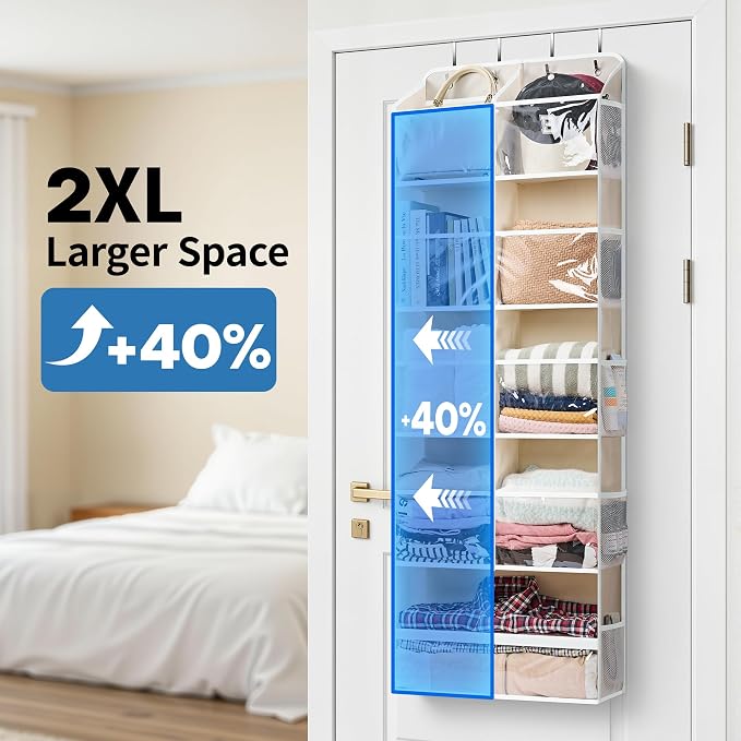 JARLINK Over the Door Organizer Storage, 5-Tier Extra Large Hanging Storage with 10 Mesh Pockets, 100 lbs Capacity Behind Door Storage for Bedroom, Bathroom, Pantry, Nursery, (Beige)