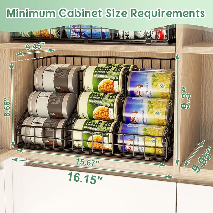 4 Pack Stackable Can Rack Organizer for Pantry Storage,Can Dispensers with 4 Adjustable Dividers, 2-Tier Metal Wire Basket Holds up to 84 Cans for Kitchen Cabinet Pantry, Black