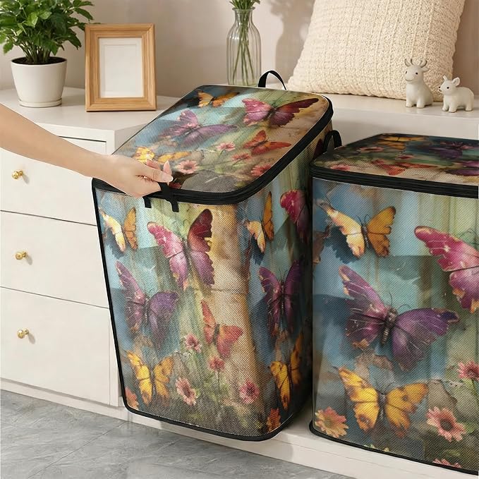 2pcs blanket storage bag for under bed,closet organizers 95L | clothing sweater sheet bedding comforter duvet quilt pillow toy storage bags with lids,dorm room essentials for containers