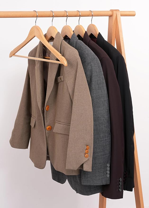 Wooden Hangers 20 Pack, Non-Slip Wood Hangers with 360°Swivel Hook & Notches, Durable & Slim Coat Hanger for Shirt, Suit, Jacket, Dress, Natural-HL01N2