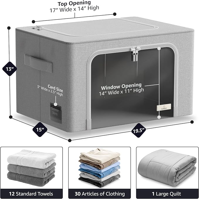 Sorbus Storage Bins with Metal Frame - Stackable & Foldable Clothes Organizer Bags - Oxford Fabric Storage Containers with Large Clear Window & Carry Handles Organization for Bedding Linen & Clothing