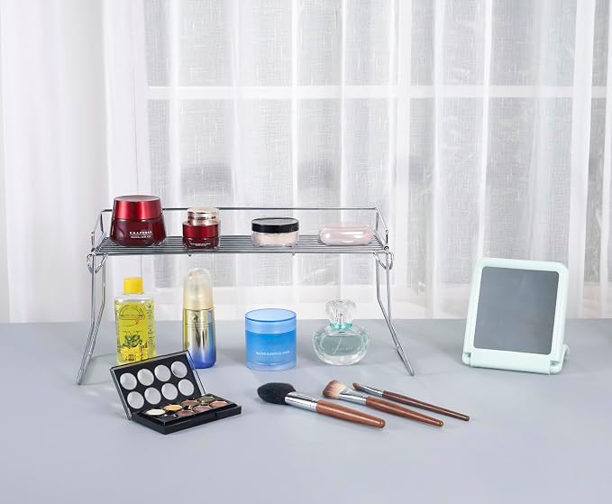 JUNCHU CHERRY Metal The Sink Vanity Organizer, Bathroom or Kitchen Sink Organizer, Feminine Products Organizer (Chrome)