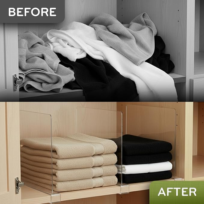 Acrylic Shelf Dividers for Closet Organization, 6-Pack Premium Quality Reinforced Material Closet Organizers and Storage, Perfect for Purse, Sweaters, Towels, Shoes, and Books Organization