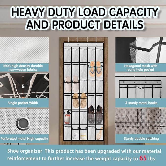 Kotkn 30 Compartment Breathable Mesh Pocket Over the Door Hanging Over the door shoe organizer Shoe rack Over door shoe organizer Hanging shoe organizer (White, 30)