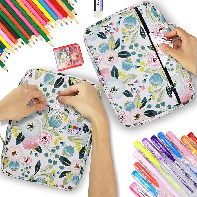 YOUSHARES 166 Slots Colored Pencil Case Holder - Pen Case Organizer with Multilayer Holder for Prismacolor Colored Pencils & Gel Pen of Adult & Artist (blossom)