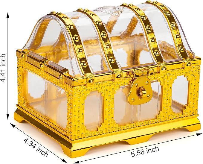 Pirate Treasure Chest for Kids Toy, Decorative Transparent Golden Pirate Chest with Lock and Key