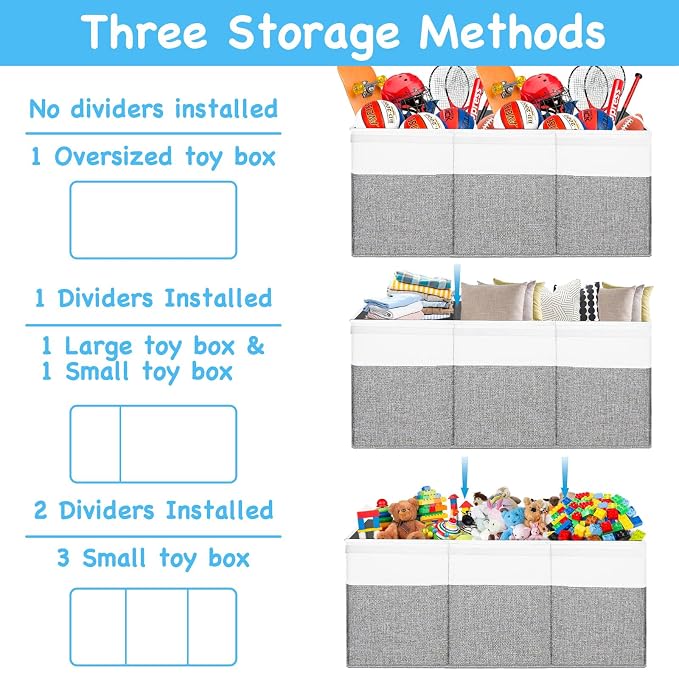 Large Toy Box Chest,Toy Storage Organizer,Storage Bins with Lids,Stuffed Animal Storage,Toy Bins for Kids,Toddlers,Baby,Girls,Nursery,Living room,playroom(Grey)