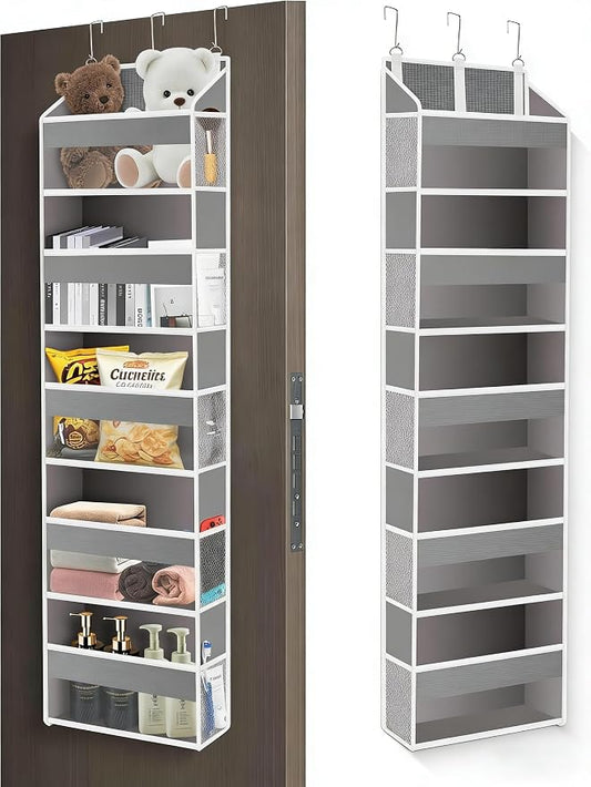 Over The Door Organizer Closet,5 Bins 10 Side Pockets,Hanging Organizer,Anti Tilt 44 lbs Load Organizers and Storage with Clear Window for Bedroom,Nursery,Rv,Bathroom,Camper(Light Grey)