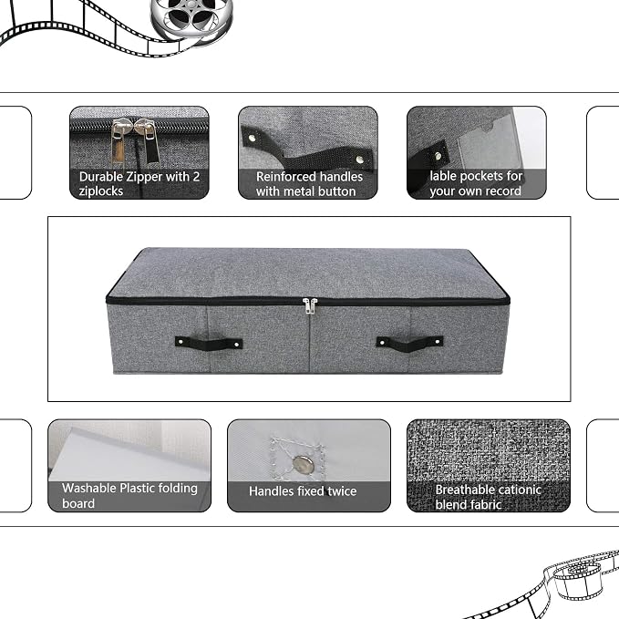 Under Bed Storage Bins with Lids, Closet Organizers, Foldable Under-bed Storage Baskets for Sheets, Clothes, Quilts, Sweaters, Wrapping Paper, 35x16.5x7inch, Black Gray, 1PCS