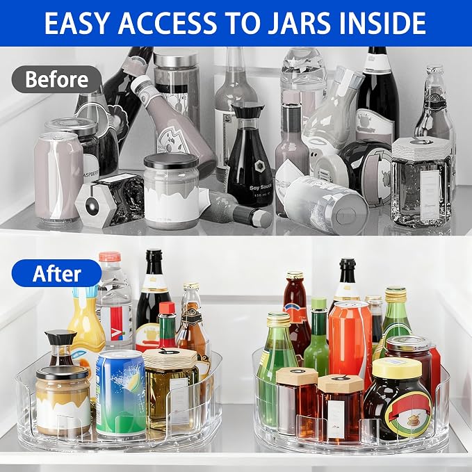 Drink Organizer for Fridge - 360° Rotating Lazy Susan for Refrigerator, 13.5''x8.5'' Clear Lazy Susan Turntable for Refrigerator Organizers and Storage, Kitchen, Table Top, Cabinet, Pantry, 1 Pack