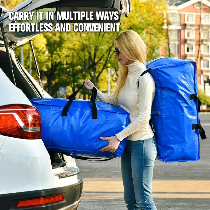 Heavy Duty Blue Moving Bags with Strong Zipper Handles Backpack Straps | 6 Pack Extra Large Storage Bags Totes Moving Boxes Packing Supplies for College Dorm Room Essentials Compatible with IKEA