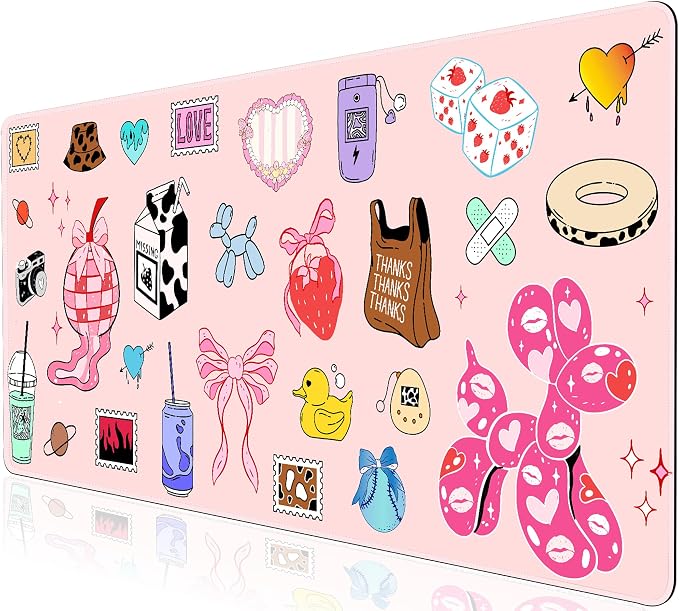 L-SPOUTTO Cute Desk Mat for Keyboard and Mouse,Girly XXL Large Mouse Pad | Non-Slip Keyboard Pad Waterproof Desktop Mat for Laptop Computer Work Game Home Office-Cartoon Pink