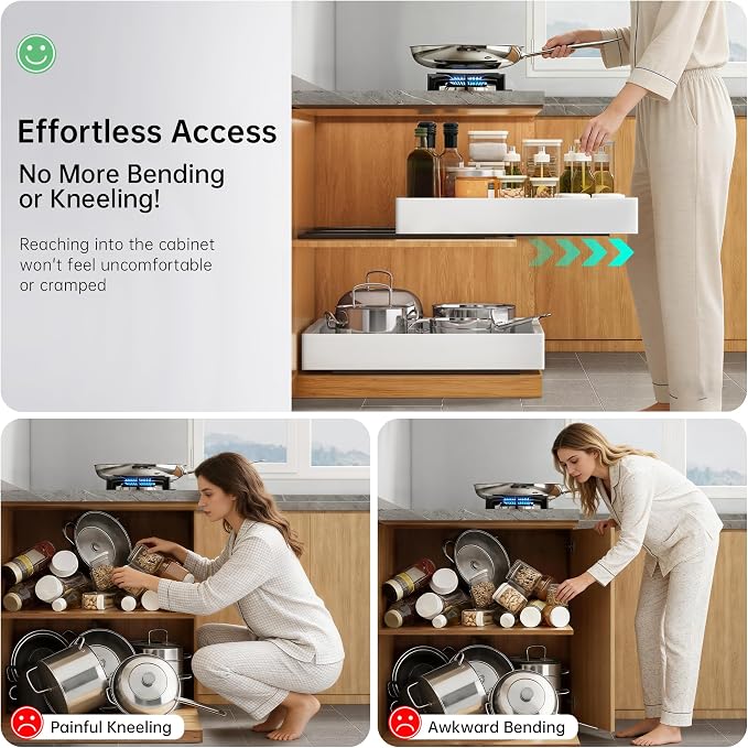 Pull out Cabinet Organizer, 1 pack, 16.5" Deep Heavy Slide out Drawers, Upgrade Three Triple-Slide Rail Systems, Expandable 12.8"-20.8" Roll out Shelf Storage for Kitchen Base Cabinet Organization