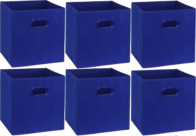 Simple Houseware Foldable Cube Storage Bins with Handles, 11-Inch, Dark Blue, 6-Pack, Fabric Cubes Organizer for Closet or Shelves