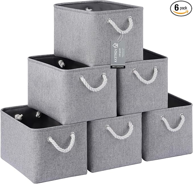 Large Storage Baskets- 15x11x10 inch Storage Bins for Shelves and Closet Organizing, Foldable Fabric Bin for Home Organization Clothes and Laundry (6-Pack, Gray)