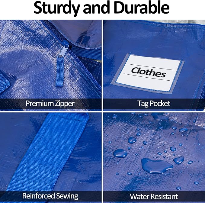 2-Pack Moving Bags, 23 Gallon Heavy Duty Waterproof Storage Totes with Reinforced Handles for Dorm & Home