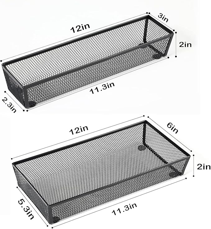 BYCY Silverware Drawer Organizer, Mesh Utensil Organizer for Kitchen Storage, Black Steel Metal Mesh Tray for Flatware Fork Spoon Knife… (12 * 3-5P-Black)
