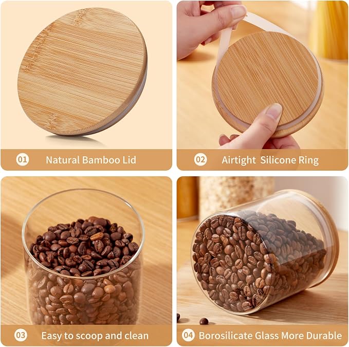 Glass Food Storage Jars with Lids[Set of 5], Perfect for Pasta, Cookies, Nuts, Coffee, Cereal, Flour, Organize Your Kitchen and Pantry with these BPA-Free Glass Jars with Canisters
