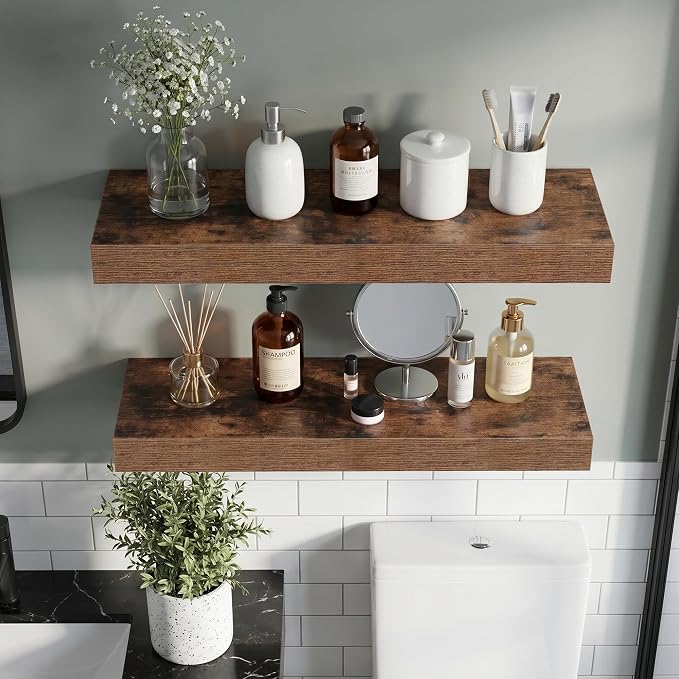 Vivelove 40 Inch Floating Shelves Wall Mounted for Display, 6.5 Deep Duty Shelves with Invisible Brackets for Living Room,Bedroom,Kitchen, Bathroom Storage & Decor,40" Wx6.5 Dx1.4 H - Rustic Brown