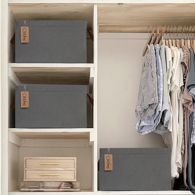 CHICVITA Storage Baskets for Organizing, Fabric Storage Bins for Clothes, Towels, Shoes, Closet Baskets for Bedroom Organizing, 14 ¾" L x 10 ¼" W x 8 ¼" H, Grey, 2-Pack