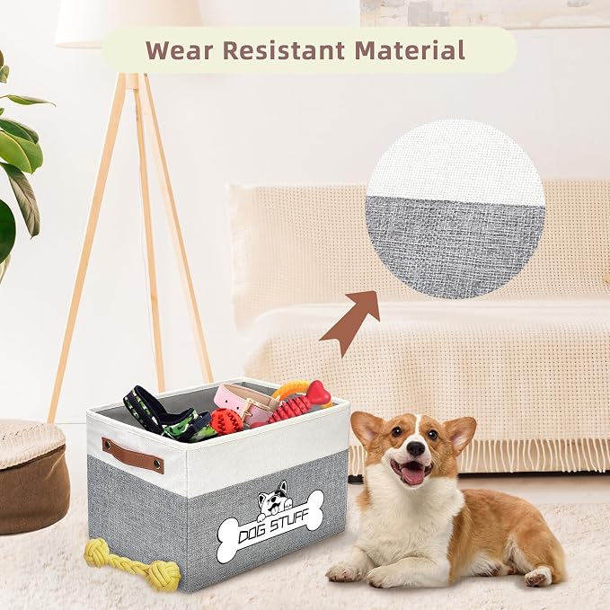 Collapsible Box, Dog Toy Basket, Storage Bin for Pet Accessories | Fabric Storage with Handle, Organizer for Living Room