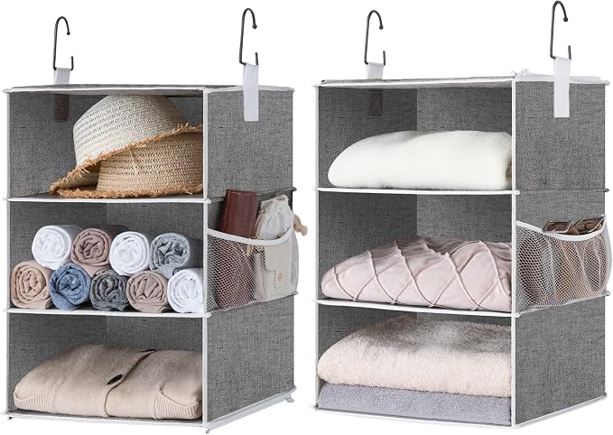 StorageWorks 6-Shelf Jumbo Closet Organizers, Two 3-Shelf Separable Hanging Shelves for Closet, 13" D x 15" W x 48 ¼"H，Gray