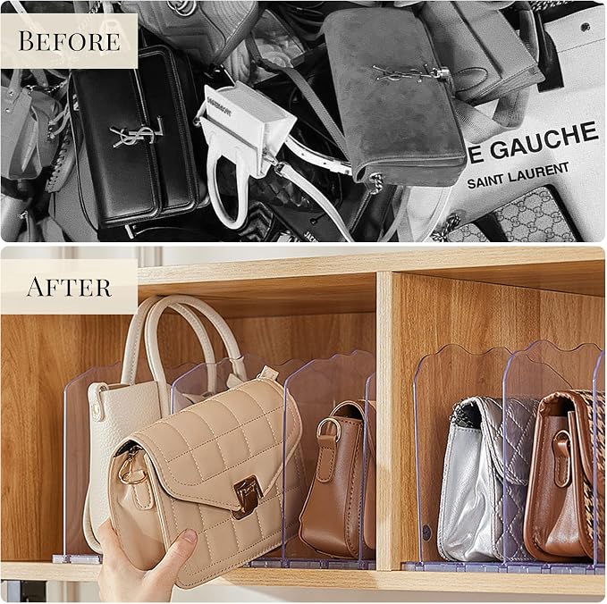 Purse Organizer for Closet, Handbag Storage Organizers for Small Closet, Acrylic Shelf Dividers, Clear Adjustable Bag Organizer, 1 Pack