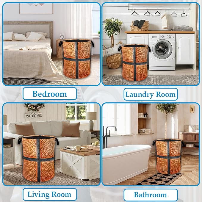 Basketball Large Storage Basket Collapsible Laundry Basket Oxford Storage Bin for Toy Bins Gift Baskets Bedroom Clothes Hamper 16" X 20.8"