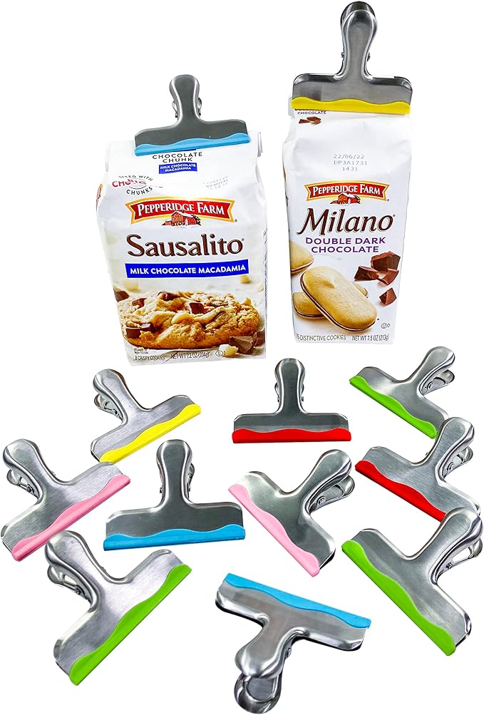 YARALL 8 Pack Metal Chip Clips with Silicone Edges – Heavy Duty Bag Clips for Food Packages, Kitchen, Office – Color Coded, Air Tight Extra Strong Clamps, 3 Inches Wide