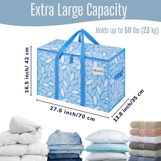 VENO 2 Pack Heavy Duty Moving Bags, Extra Large Storage Bags with Reinforced Handles & Strong Zippers, Foldable & Reusable Moving Box Alternative for Clothes & Dorm Storage
