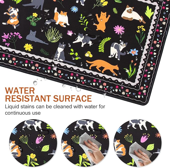 L-SPOUTTO Cute Cat Desk Mat for Keyboard and Mouse,XXL Large Mouse Pad Non-Slip Keyboard Pad Waterproof Desktop Mat for Laptop Computer Work Game Home Office-Cats Black