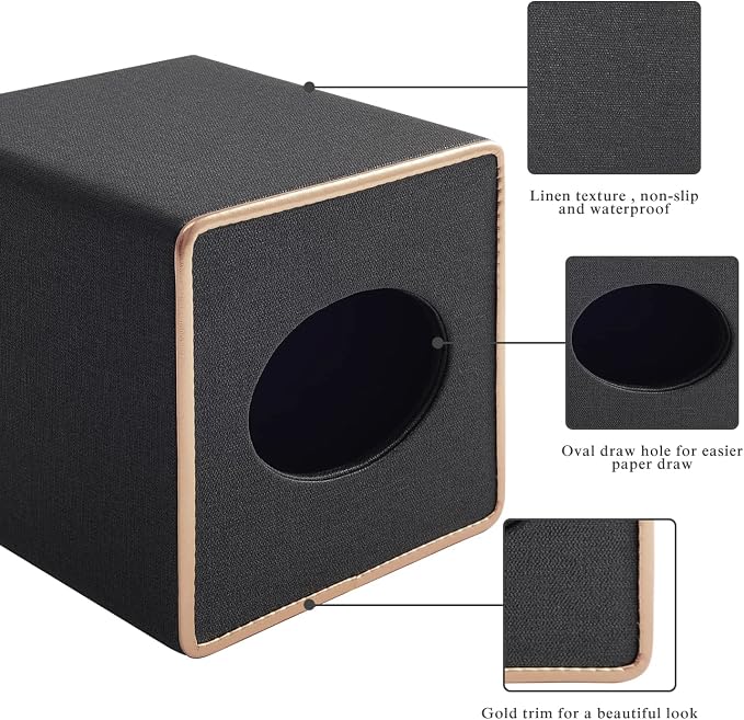 Tissue Box Cover Square Tissue Box Holder PU Leather Facial Organizer with Magnetic Bottom,Decorative Napkin Caddy for Vanity Dresser Night Stand Table Countertop Home Office Car,Black