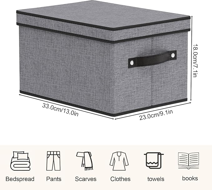 Storage Bins with Lids, 7.1 x 9.1 x 13 Inch Closet Organizers for Shoes Towels Books, Storage Boxes with Handles, Gray, 5-Pack