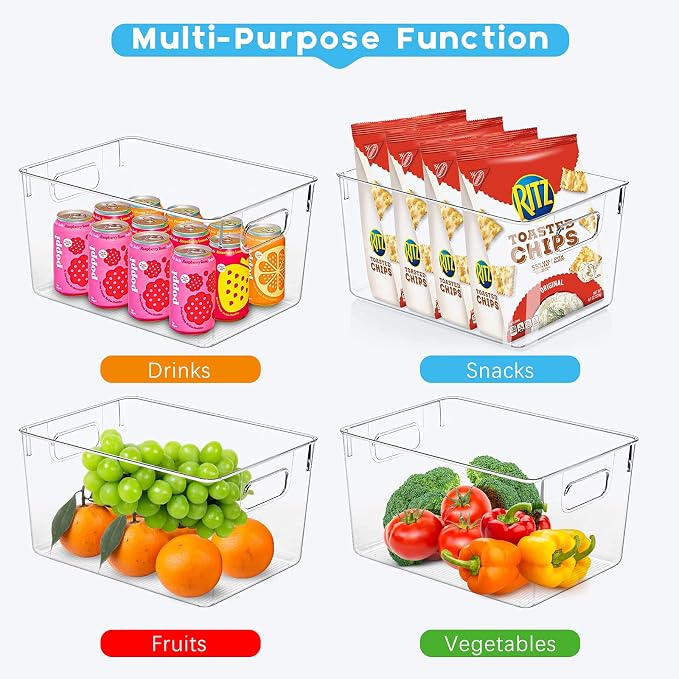 6 Pack Kitchen Organizers And Storage Clear Plastic Storage Bins Fridge And Pantry Organizers Food Cabinet Countertops Cupboard Bathroom Organizers