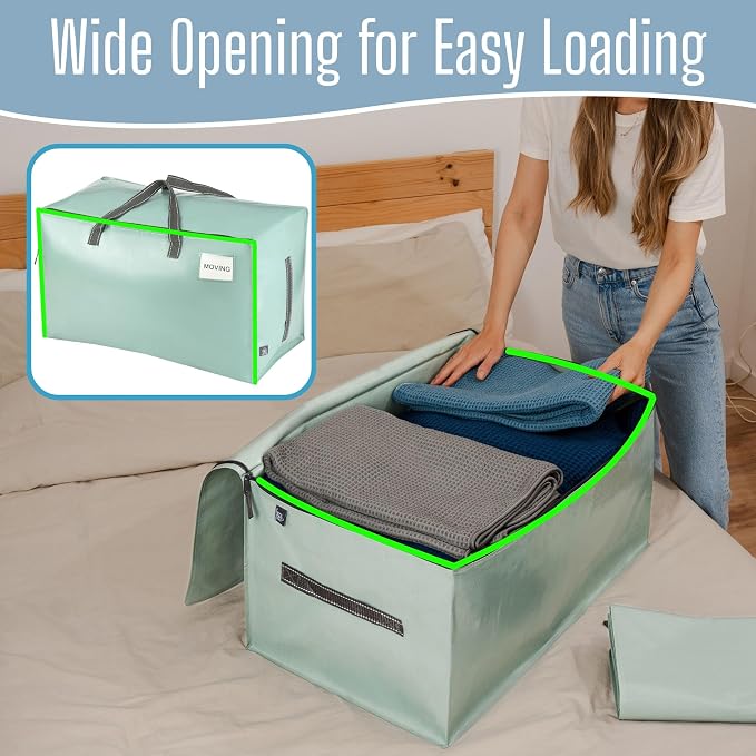VENO 2 Pack Extra Large Heavy Duty Moving Bags with Wide Opening & Reinforced Handles, Reusable Storage Tote Bags with Strong Zippers for Clothes, College Dorm Essentials & Moving Supplies