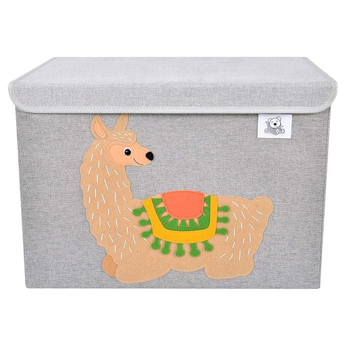 Foldable Large Kids Toy Chest with Flip-Top Lid, Collapsible Fabric Animal Toy Storage Organizer/Bin/Box/Basket/Trunk for Toddler, Children and Baby Nursery (Llama)