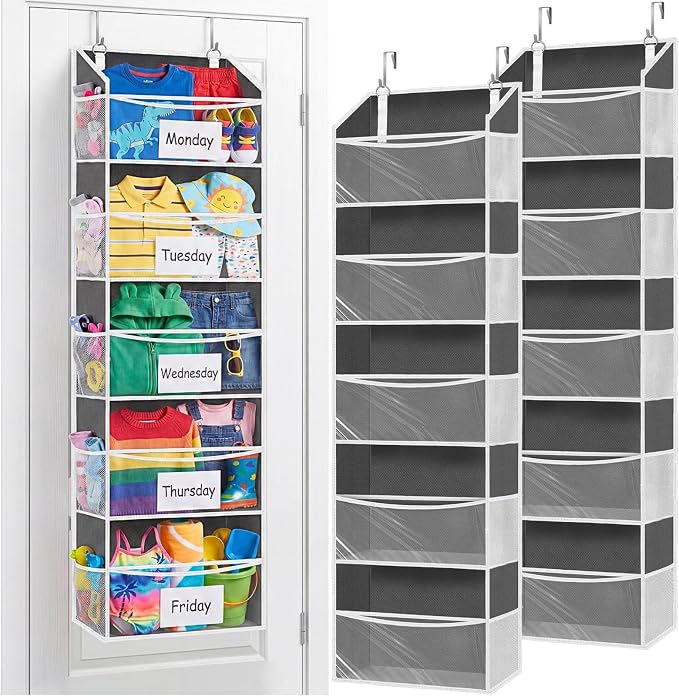 Ofiray-home 2 Pack Over Door Organizer with 5 Large Pockets, 5 Transparent Front Pockets & 10 Mesh Side, 50 lbs Weight Capacity Hanging Storage for Toys, Shoes, Diapers, Pantry