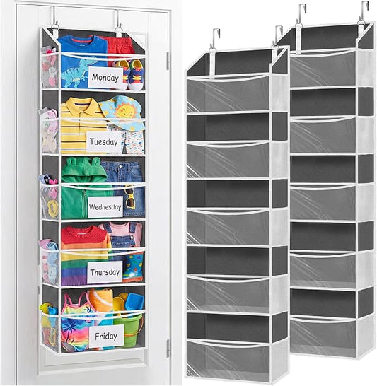 Ofiray-home 2 Pack Over Door Organizer with 5 Large Pockets, 5 Transparent Front Pockets & 10 Mesh Side, 50 lbs Weight Capacity Hanging Storage for Toys, Shoes, Diapers, Pantry