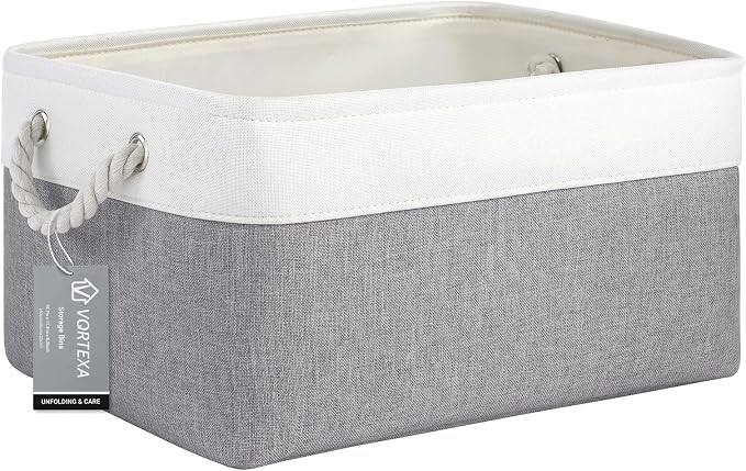 Large Storage Baskets- 15.7x11.8x8.26 inch Storage Bins for Shelves and Closet Organizing, Foldable Fabric Bin for Home Organization Clothes and Laundry (1-Pack, White&Gray)