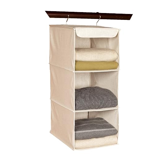 Richards Homewares 3 Shelf Sweater Organizer, 10"W X 15" D X 24" H-Canvas/Natural